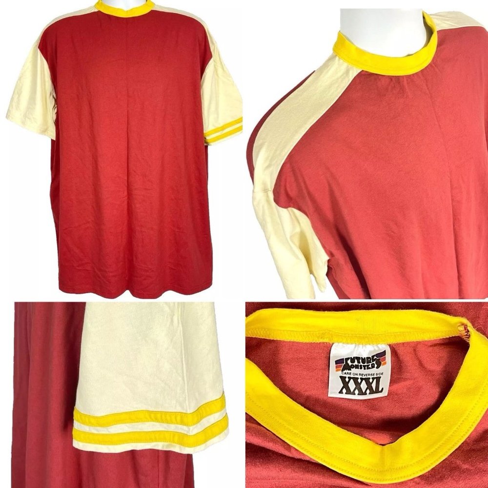 Future Monsters Retro Striped Maroon Club Ringer T-Shirt size 3XL 52 x 32" 2022